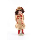 Property of a deceased estate - a late 19th wax headed doll, probably French, on modern metal stand,