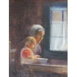 Edward M. Morris (?) (late 19th century) - PEASANT WOMAN AND CHILD BY A WINDOW - watercolour, 10