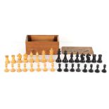 Property of a gentleman - a Staunton pattern boxwood & ebony chess set, complete, the Kings 3.35ins.