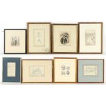 Property of a gentleman - eight assorted drawings, 18th century & later, all framed, the largest