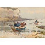 Property of a lady - Charles William Adderton (1866-1944) - ROWING BOATS BY SHORE - watercolour, 6.7