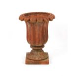 Property of a deceased estate - a weathered terracotta garden urn, two-part, 27ins. (69cms.) high.