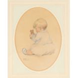 Property of a lady - Betty Paterson (1894-1970) - A YOUNG CHILD WITH TEDDY BEAR - watercolour, an