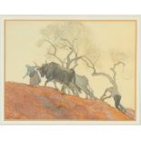 Property of a gentleman - Joseph Walter West (1860-1933) - PLOUGHING SCENE - watercolour, 6.2 by 8.