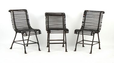 Property of a gentleman - a set of three French Arras or Arras style wrought iron side chairs,