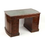 Property of a lady - a mahogany twin pedestal desk, probably American, with key fret band & bowed