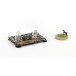 Property of a lady - a Victorian Jennens & Bettridge papier mache inkstand, 11ins. (28cms.) long;