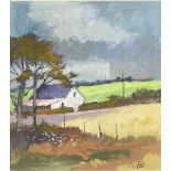 Property of a lady - Norman Battershill RBA ROI (1922-2010) - WHITE COTTAGE IN LANDSCAPE - oil on