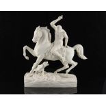 A Victorian parian figure of a Native American Red Indian warrior, on horseback, unmarked, 14.