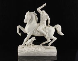 A Victorian parian figure of a Native American Red Indian warrior, on horseback, unmarked, 14.