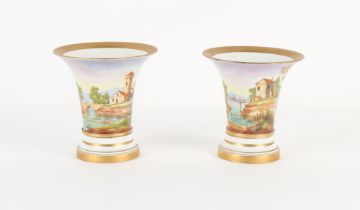 Property of a lady - a pair of mid 19th century French porcelain vases with separate bases, each