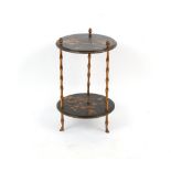 Property of a lady - a bronzed faux bamboo & black chinoiserie decorated circular two-tier