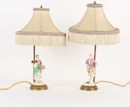 Property of a lady - a pair of late 19th century Continental porcelain figures, mounted as table