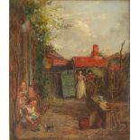 Property of a gentleman - George Smith (1829-1901) - WOMEN AND CHILDREN IN COTTAGE YARD - oil on