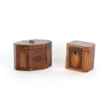 Property of a lady - a George III burr yew wood & shell marquetry inlaid tea caddy, 4.75ins. (