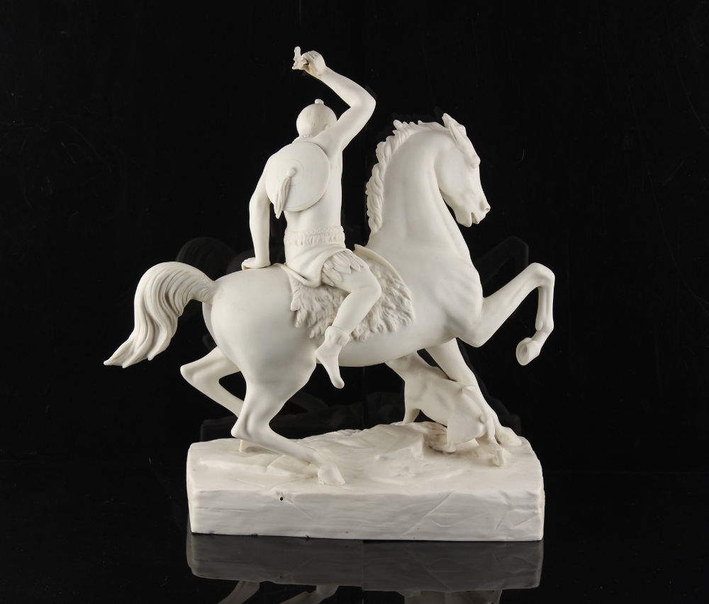A Victorian parian figure of a Native American Red Indian warrior, on horseback, unmarked, 14. - Image 2 of 2
