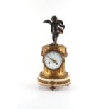 Property of a lady - a late 19th century French bronze Cupid mounted white alabaster mantel clock,