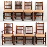 Property of a lady - a set of eight George III fruitwood Lancashire spindle-back chairs including