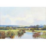 Property of a lady - Norman Battershill RBA ROI (1922-2010) - 'FLOODED FIELDS, HAMMOON, DORSET - oil