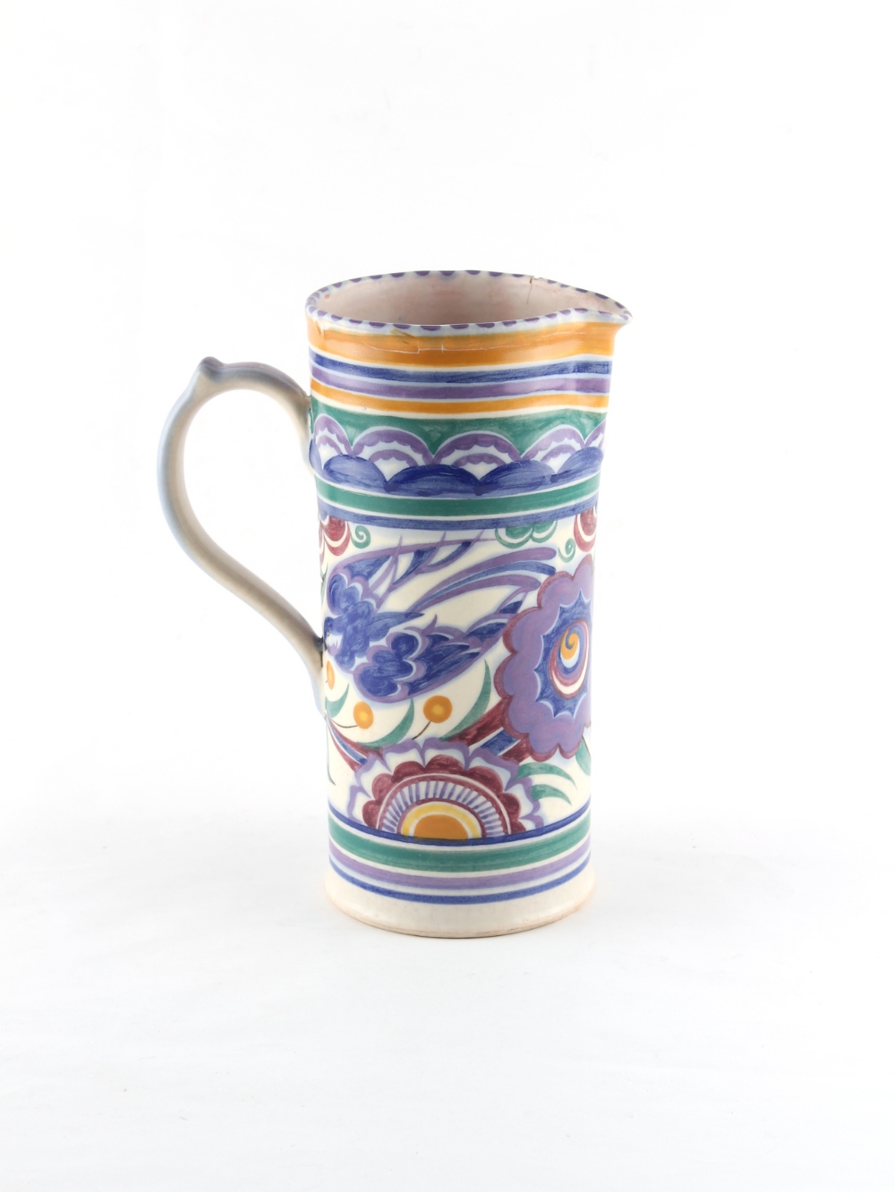 Property of a gentleman - a Poole Pottery 'Bluebird' pattern cylindrical jug, impressed 'POOLE /