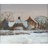 Property of a lady - John Foulger (1942-2007) - 'FARM COTTAGES IN WINTER - NEAR KERSEY, SUFFOLK' -