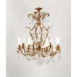 Property of a lady - a French gilt metal & faceted glass 8-light electrolier of chandelier,