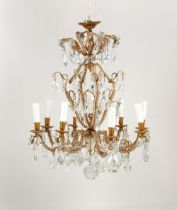 Property of a lady - a French gilt metal & faceted glass 8-light electrolier of chandelier,