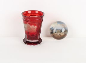 Property of a gentleman - a 19th century Bohemian ruby flashed glass beaker with etched decoration