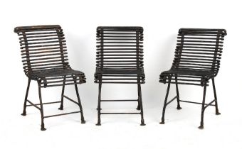 Property of a gentleman - a set of three French Arras or Arras style wrought iron side chairs,