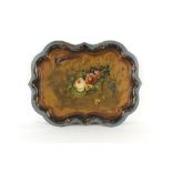 Property of a gentleman - a Victorian floral decorated tole peinte or toleware tray, 31ins. (79cms.)