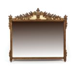 Property of a lady - an Edwardian gilt painted overmantel mirror, with urn & leaf cresting, 47.