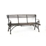 Property of a gentleman - a French Arras or Arras style wrought iron garden bench, with hoof feet,