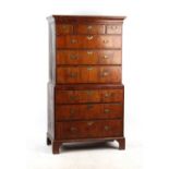 Property of a lady - an early 18th century walnut chest-on-chest or tallboy, in two parts, pine