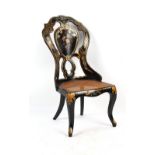 Property of a lady - a Victorian black papier mache & cane seated nursing chair, with inlaid