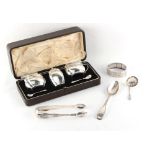 Property of a lady - a silver three piece condiment set, Birmingham 1939 (the spoons Chester
