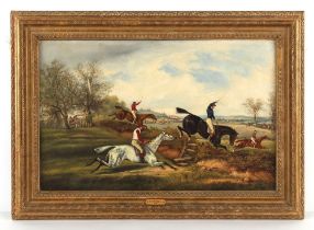 Property of a gentleman - B. Vachell (English, 19th century) - A STEEPLECHASE - oil on panel, 11.