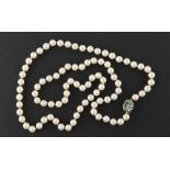 Property of a lady - a cultured pearl single strand necklace, the 87 uniform pearls each