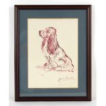 Property of a lady - Lucy Dawson (1870-1958) - 'PIP', A SEATED SPANIEL - red ink & wash sketch, 10.9