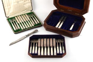 Property of a gentleman - an Edwardian cased set of six each silver dessert knives & forks, the