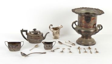 Property of a gentleman - an Edwardian silver three piece tea set with half fluted decorations,