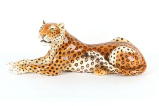 Property of a lady - a large modern Italian Bouzan ceramic model of a recumbent Leopard,