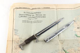 Property of a gentleman - a German Erfurt saw back bayonet with plated scabbard, 9.75-inch (24.