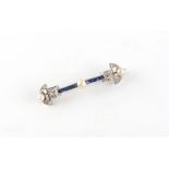 An early 20th century Art Deco sapphire pearl & diamond bar brooch, approximately 54mm long (