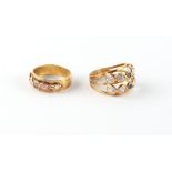 Property of a deceased estate - two modern 18ct yellow gold gem set rings, approximately 7.0 grams