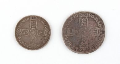 Property of a deceased estate - a coin collection - a 1696 King William III shilling and sixpence (2