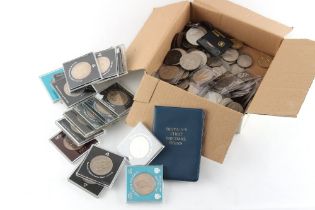 A box containing assorted coins, mostly modern GB.