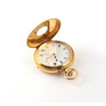 Property of a deceased estate - a large size 18ct gold half hunter pocket watch, keyless wind,