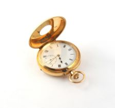 Property of a deceased estate - a large size 18ct gold half hunter pocket watch, keyless wind,