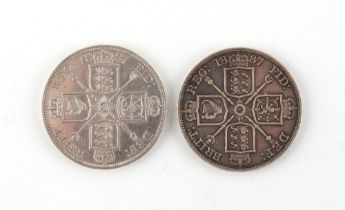 Property of a deceased estate - a coin collection - two 1887 Queen Victoria double florins, one with
