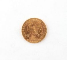 Property of a lady - gold coin - a 1913 French 20 franc gold coin or Napoleon, rooster reverse.
